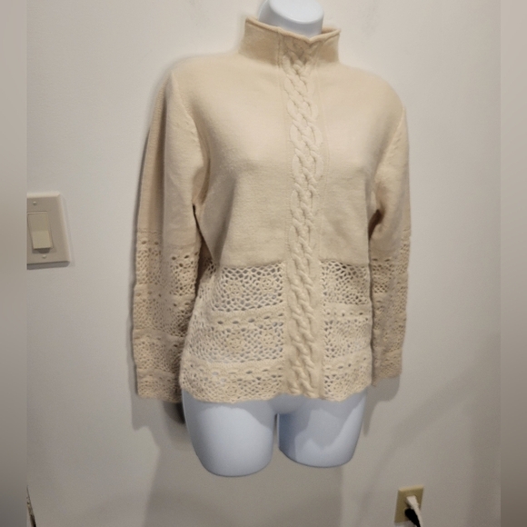 Obermeyer Womens Size M Cream Mix Knit Boho Sweater Top Wool - Picture 1 of 6